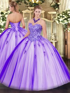Cheap Lavender Sleeveless Appliques Floor Length Quinceanera Gown