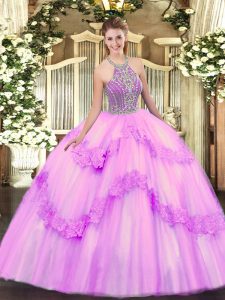 Spectacular Sleeveless Beading and Appliques Lace Up Quinceanera Gowns
