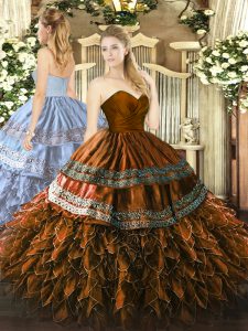 Beauteous Sleeveless Embroidery and Ruffles Zipper Ball Gown Prom Dress