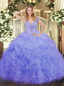 Lavender Sleeveless Floor Length Ruffles Lace Up Quinceanera Dresses