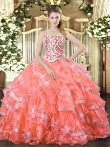 Decent Sweetheart Sleeveless Organza Quinceanera Dress Beading and Ruffled Layers Lace Up