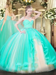 Artistic Apple Green 15 Quinceanera Dress Military Ball and Sweet 16 and Quinceanera with Beading and Lace and Ruffles S