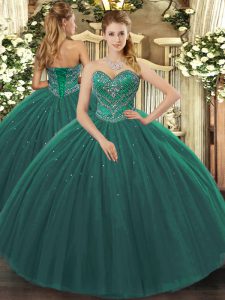 Designer Beading Sweet 16 Dresses Dark Green Lace Up Sleeveless Floor Length