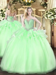 Apple Green Quinceanera Dresses Military Ball and Sweet 16 and Quinceanera with Beading Sweetheart Sleeveless Lace Up