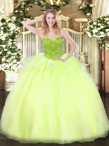 Custom Made Organza Sweetheart Sleeveless Lace Up Beading Quinceanera Gown in Yellow Green