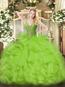 Trendy Sleeveless Beading and Ruffles Lace Up Quinceanera Gown