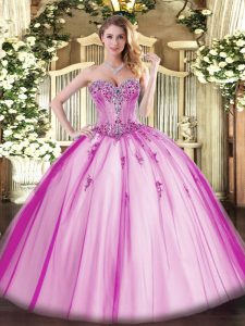 Fuchsia Sweetheart Lace Up Beading and Appliques Quince Ball Gowns Sleeveless