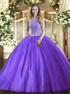 Hot Sale Tulle Sleeveless Floor Length Quinceanera Gown and Beading