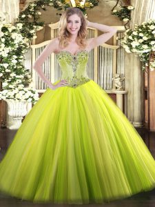 Clearance Yellow Green Ball Gowns Sweetheart Sleeveless Tulle Floor Length Lace Up Beading Ball Gown Prom Dress