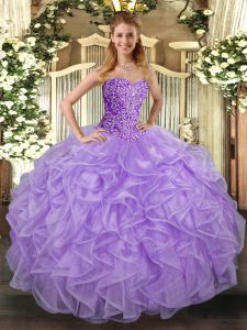 Lavender Sweetheart Lace Up Beading and Ruffles Quinceanera Gown Sleeveless