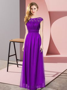 Sleeveless Floor Length Lace Zipper Prom Evening Gown with Eggplant Purple