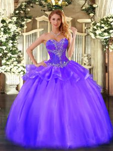 Sleeveless Floor Length Beading Lace Up 15th Birthday Dress with Purple