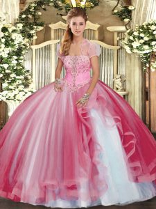 Floor Length Ball Gowns Sleeveless Pink Sweet 16 Quinceanera Dress Lace Up