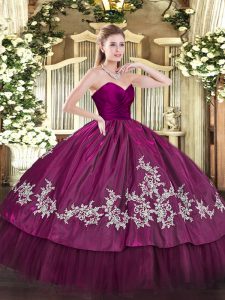 Extravagant Sleeveless Organza and Taffeta Floor Length Zipper Quinceanera Gowns in Fuchsia with Embroidery