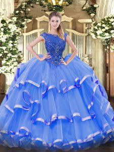 Fashionable Scoop Sleeveless Organza Sweet 16 Quinceanera Dress Beading and Ruffled Layers Zipper