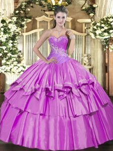 Sleeveless Lace Up Floor Length Beading and Ruffled Layers Quinceanera Dresses