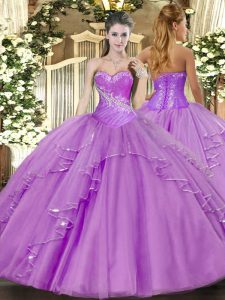 Luxurious Ball Gowns 15 Quinceanera Dress Lavender Sweetheart Tulle Sleeveless Floor Length Side Zipper