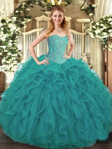 Ball Gowns Sweet 16 Dresses Turquoise Sweetheart Tulle Sleeveless Floor Length Lace Up