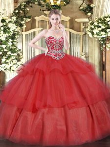Lovely Floor Length Red 15 Quinceanera Dress Sweetheart Sleeveless Lace Up