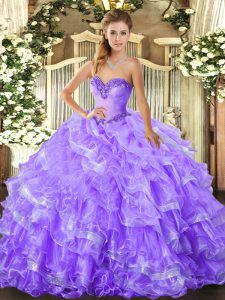 Admirable Lavender Quince Ball Gowns Military Ball and Sweet 16 and Quinceanera with Beading and Ruffled Layers Sweethea