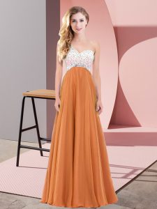 Hot Sale Orange Red Empire Chiffon One Shoulder Sleeveless Beading Floor Length Criss Cross Dress for Prom