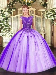 Decent Tulle Sleeveless Floor Length Quinceanera Dresses and Beading and Appliques