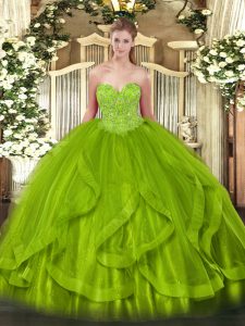 Sleeveless Beading and Ruffles Floor Length Quinceanera Gowns