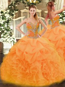 Orange Sleeveless Organza Lace Up Quinceanera Dress for Sweet 16 and Quinceanera