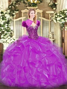 Best Selling Floor Length Fuchsia Quinceanera Gowns Sweetheart Sleeveless Lace Up