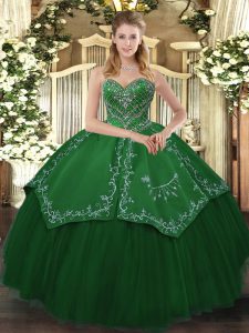 Colorful Green Sleeveless Floor Length Beading and Pattern Lace Up Quince Ball Gowns