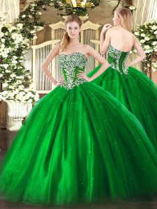 Decent Green Strapless Neckline Beading Sweet 16 Quinceanera Dress Sleeveless Lace Up