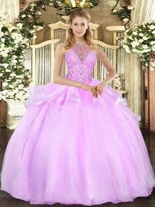 Lilac Sleeveless Organza Lace Up Sweet 16 Dresses for Military Ball and Sweet 16 and Quinceanera