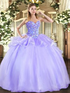 Ball Gowns Quinceanera Dresses Lavender Sweetheart Organza and Tulle Sleeveless Floor Length Lace Up