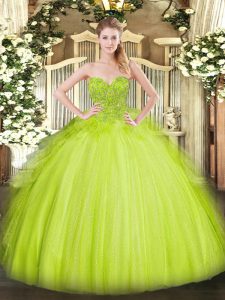 Luxurious Sweetheart Sleeveless Quinceanera Gown Asymmetrical Lace Yellow Green Tulle