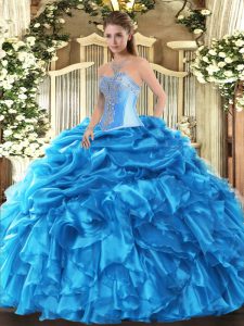 Smart Sweetheart Sleeveless Organza Ball Gown Prom Dress Beading and Ruffles and Pick Ups Lace Up