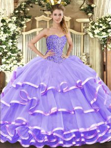 Modest Sweetheart Sleeveless Lace Up 15 Quinceanera Dress Lavender Organza