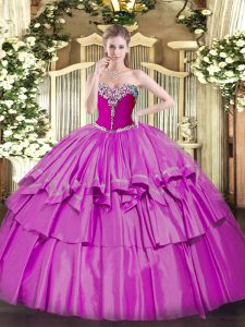 Lilac Sweetheart Neckline Beading and Ruffled Layers 15 Quinceanera Dress Sleeveless Lace Up