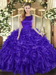 Sumptuous Floor Length Ball Gowns Sleeveless Purple Quince Ball Gowns Lace Up