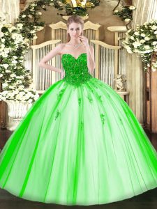 Tulle Lace Up Quinceanera Dress Sleeveless Floor Length Beading