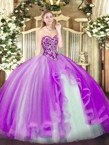 Floor Length Lilac Quinceanera Gowns Sweetheart Sleeveless Lace Up