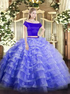 Blue Sweet 16 Dress Military Ball and Sweet 16 and Quinceanera with Appliques and Ruffled Layers Off The Shoulder Short 