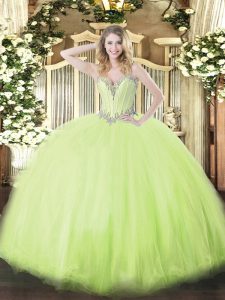 Trendy Ball Gowns Quinceanera Dress Yellow Green Sweetheart Tulle Sleeveless Floor Length Lace Up