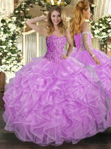Superior Tulle Sleeveless Floor Length Sweet 16 Dress and Beading and Ruffles