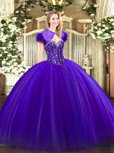 Stylish Floor Length Ball Gowns Sleeveless Purple Quinceanera Gown Lace Up