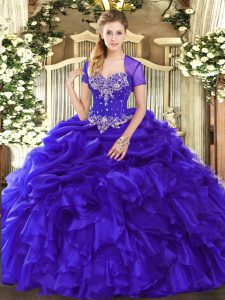 Classical Purple Sweetheart Lace Up Beading and Ruffles and Pick Ups 15 Quinceanera Dress Sleeveless