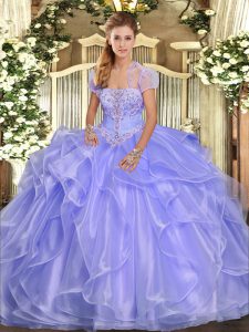 Organza Sleeveless Floor Length Ball Gown Prom Dress and Appliques and Ruffles