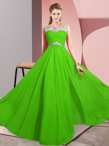 Fancy Scoop Sleeveless Dress for Prom Floor Length Beading Green Chiffon