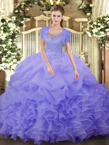 Romantic Lavender Ball Gowns Tulle Scoop Sleeveless Beading and Ruffled Layers Floor Length Clasp Handle Sweet 16 Dresse