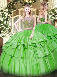 Lace Up Scoop Beading and Ruffled Layers 15 Quinceanera Dress Organza and Taffeta Sleeveless