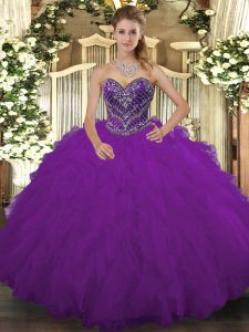 Dynamic Tulle Sweetheart Sleeveless Lace Up Beading and Ruffled Layers Sweet 16 Dresses in Purple